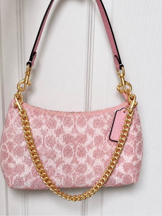 Coach Handbags - Coach pink Teri Shoulder Bag In Signature Pink Beaded Satin NWT